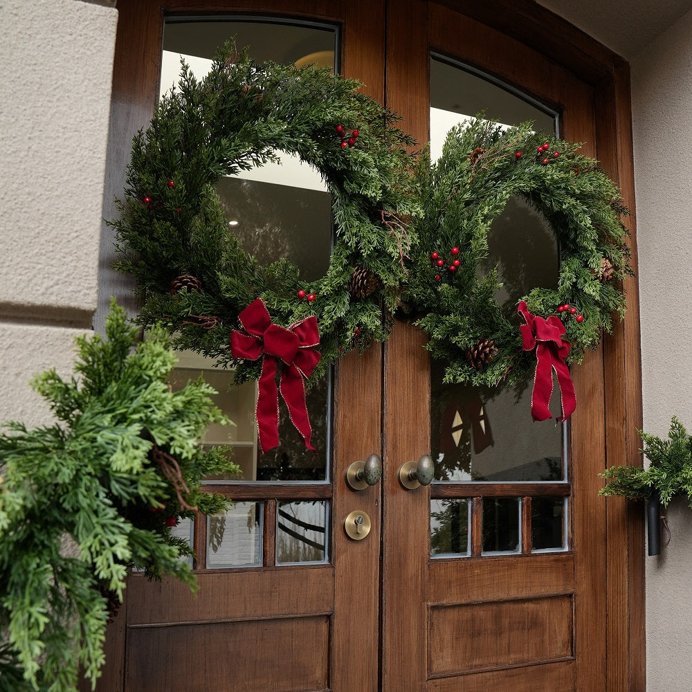 6FT/9FT/12FT Artificial Cypress Garland & 24in Artificial Wreath(Cypress Foliage)