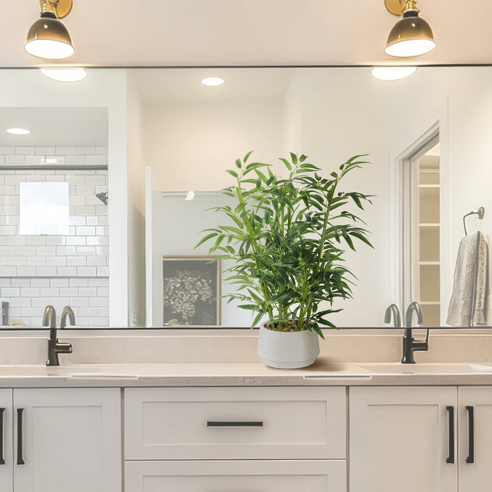 1.5FT (50CM) Artificial Lucky Bamboo Bonsai(With White Pot)