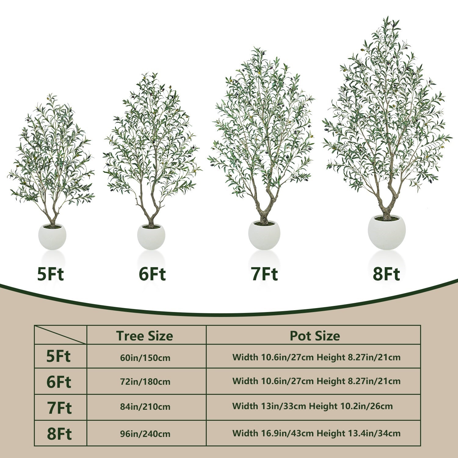 5/6/7/8FT Artistic Artificial Olive Tree(With Cream Planter)