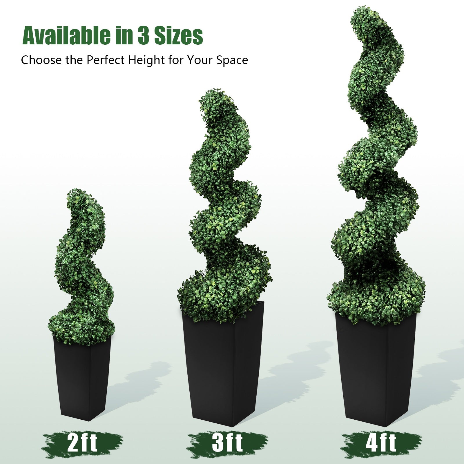 2/3/4FT Artificial Milan Grass Spiral Topiary Tree With Black Pot