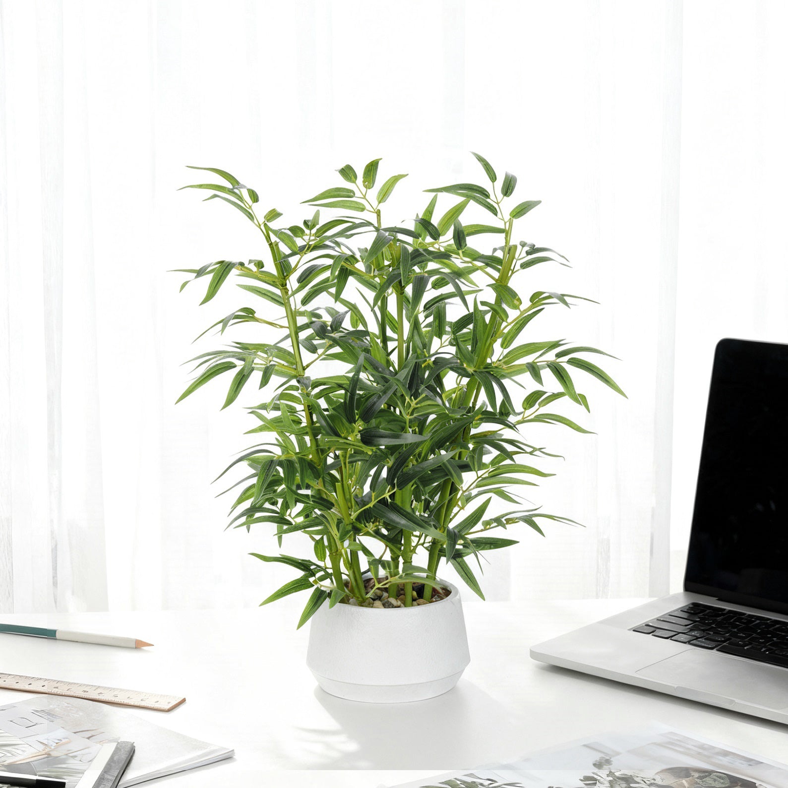 1.5FT (50CM) Artificial Lucky Bamboo Bonsai(With White Pot)