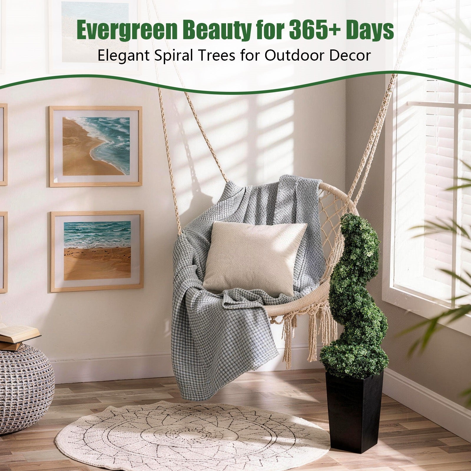 2/3/4FT Artificial Milan Grass Spiral Topiary Tree With Black Pot