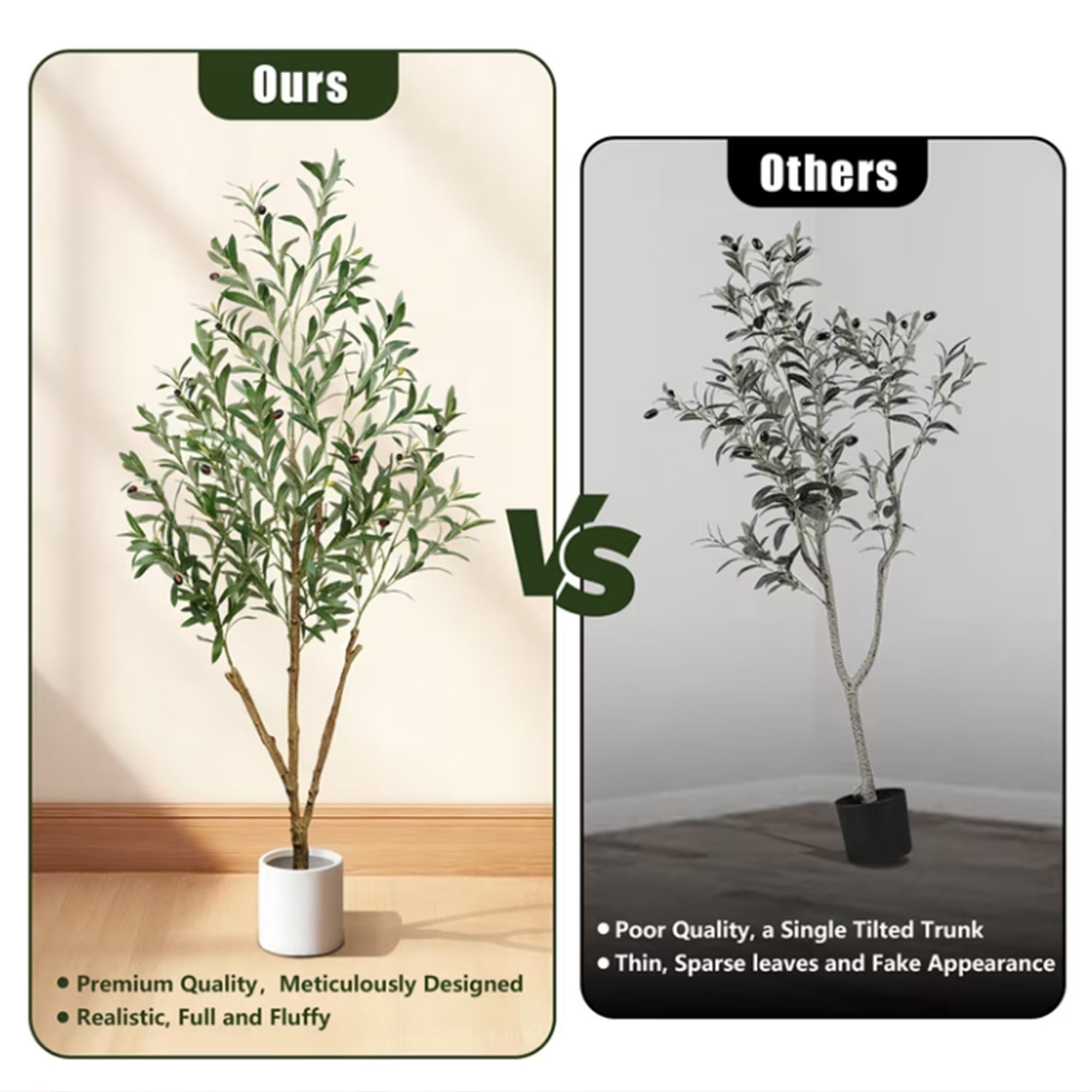 7'-6'-5' Artifcial Multi-branched olive tree with white pot