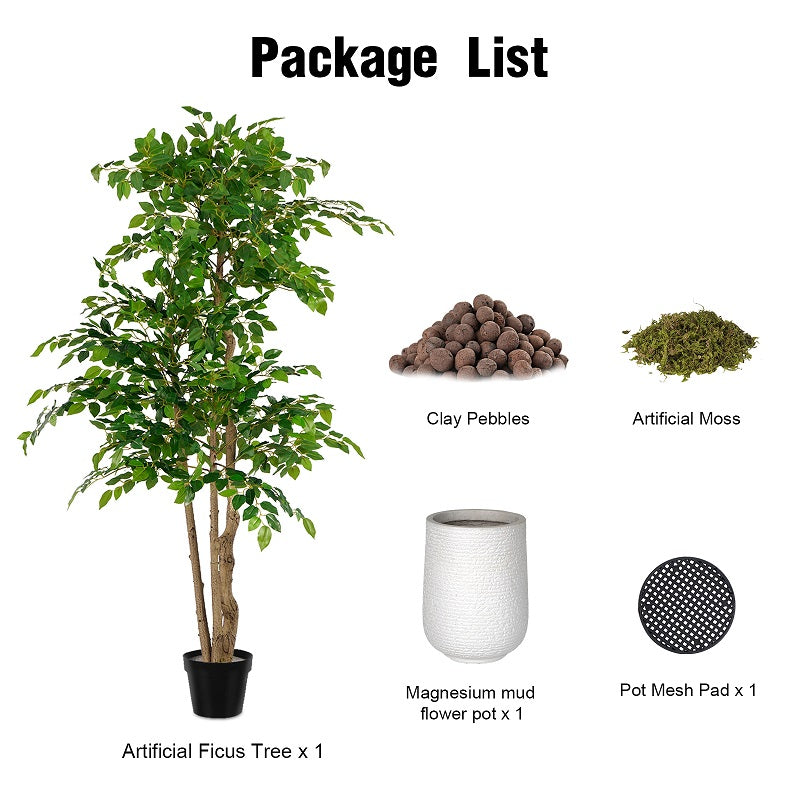 Tall Fake Plants | 6FT Artificial Ficus Tree(With White Plastic)