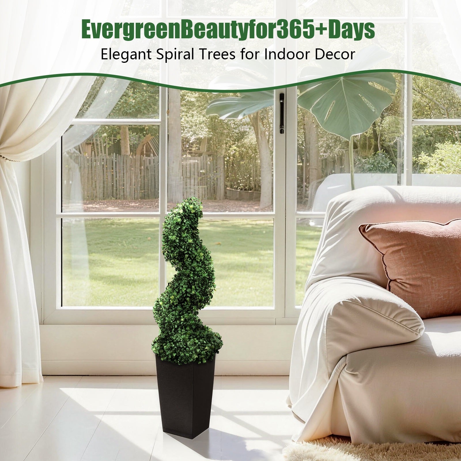 2/3/4FT Artificial Milan Grass Spiral Topiary Tree With Black Pot