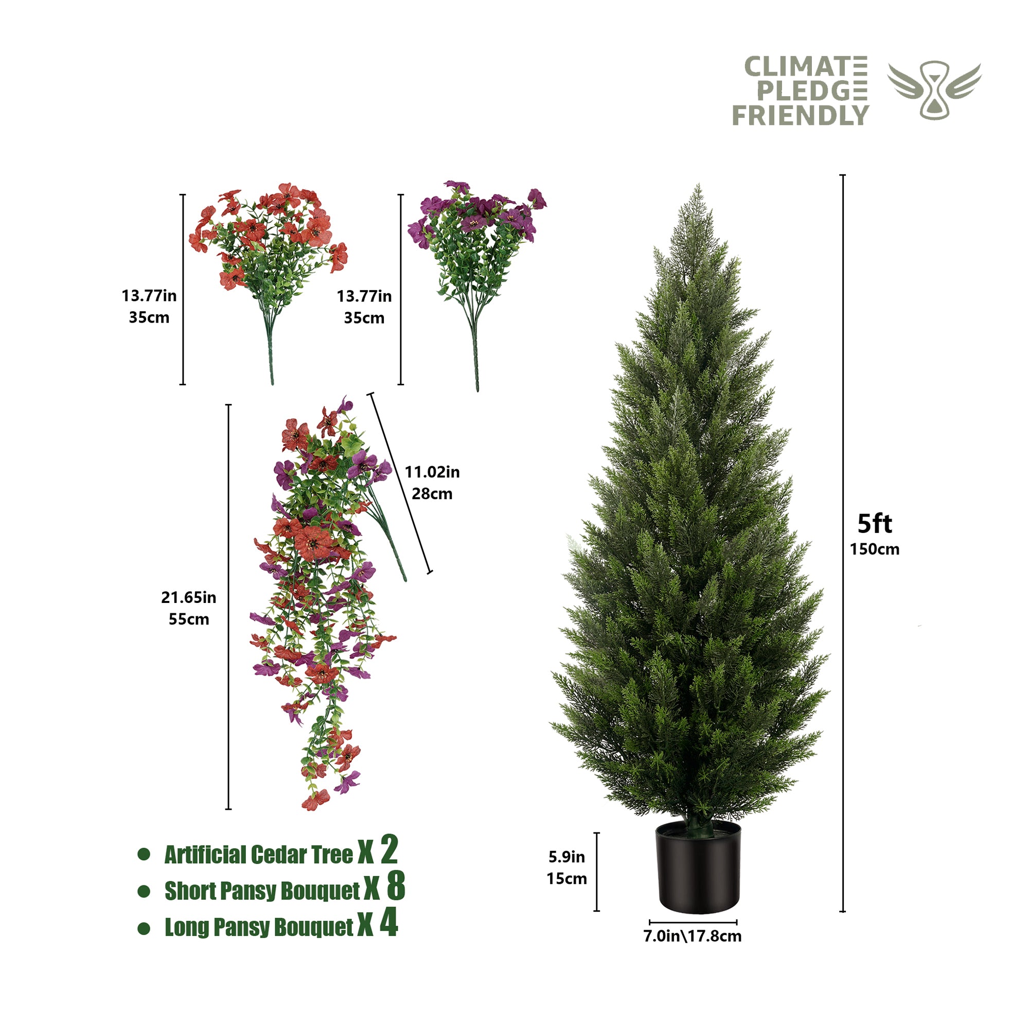 3/4/5FT Artificial Topiary Cedar Trees With 12 DIY Bundles Faux Silk Flowers