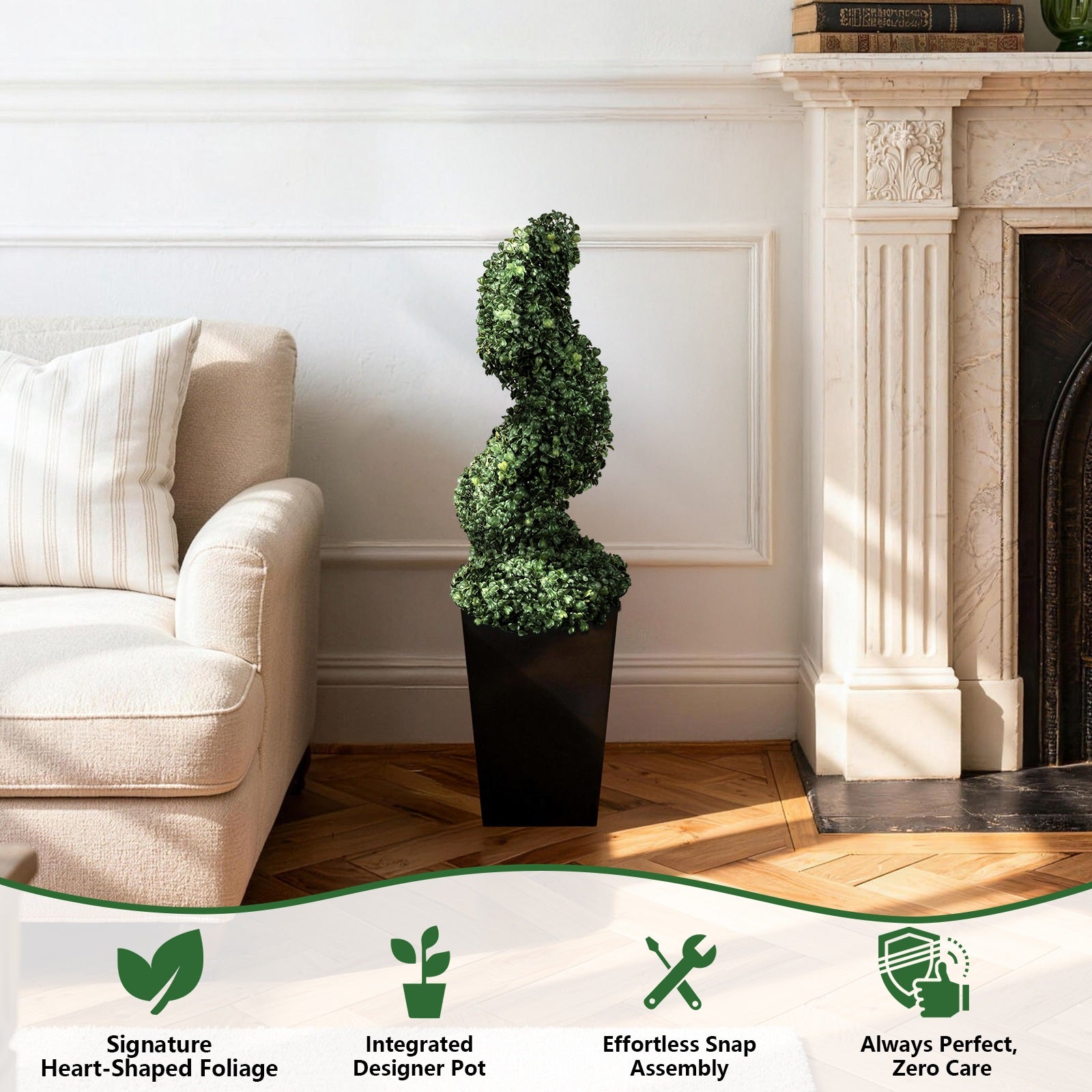 2/3/4FT Artificial Milan Grass Spiral Topiary Tree With Black Pot