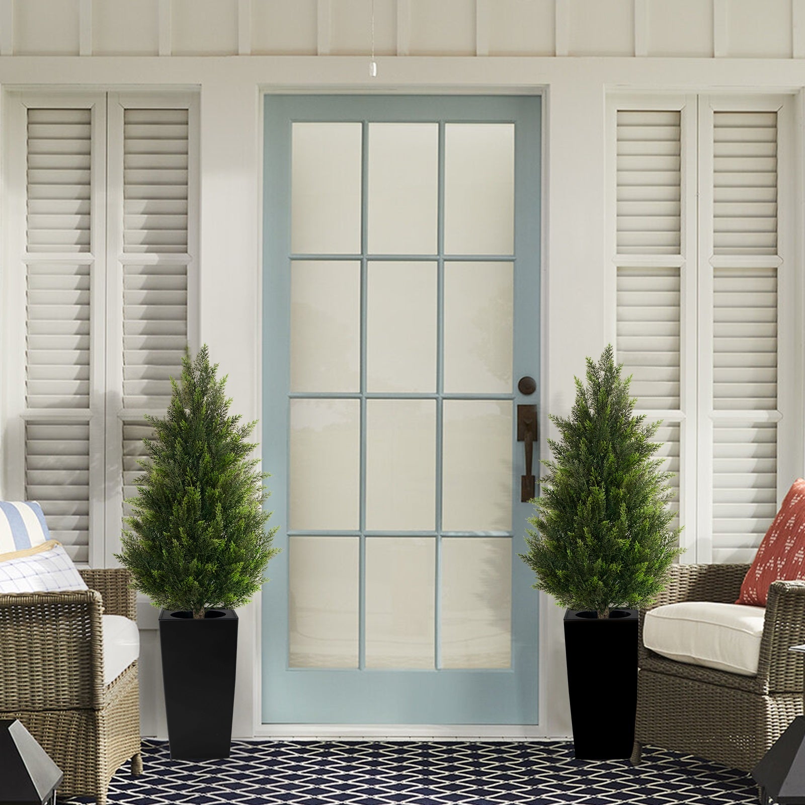 Black Pot with Cedar Trees