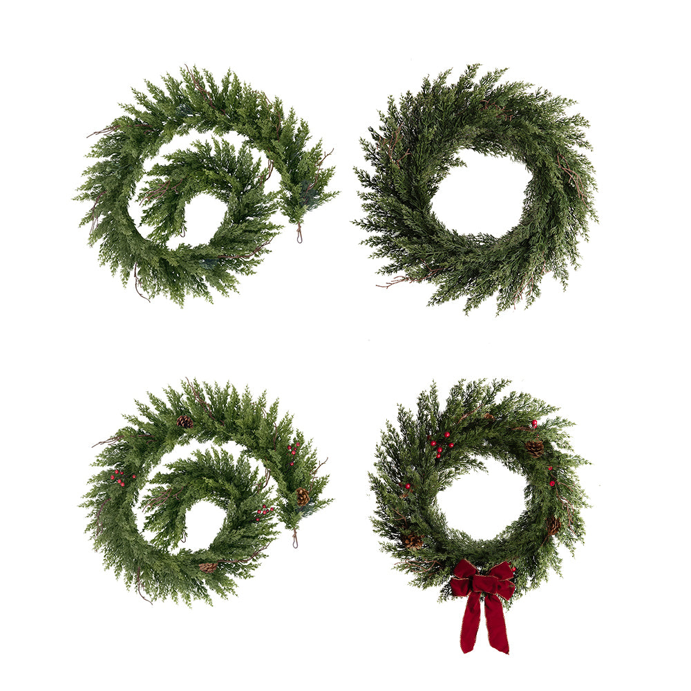Christmas 6FT/9FT/12FT Artificial Cypress Garland & 24in Artificial Wreath