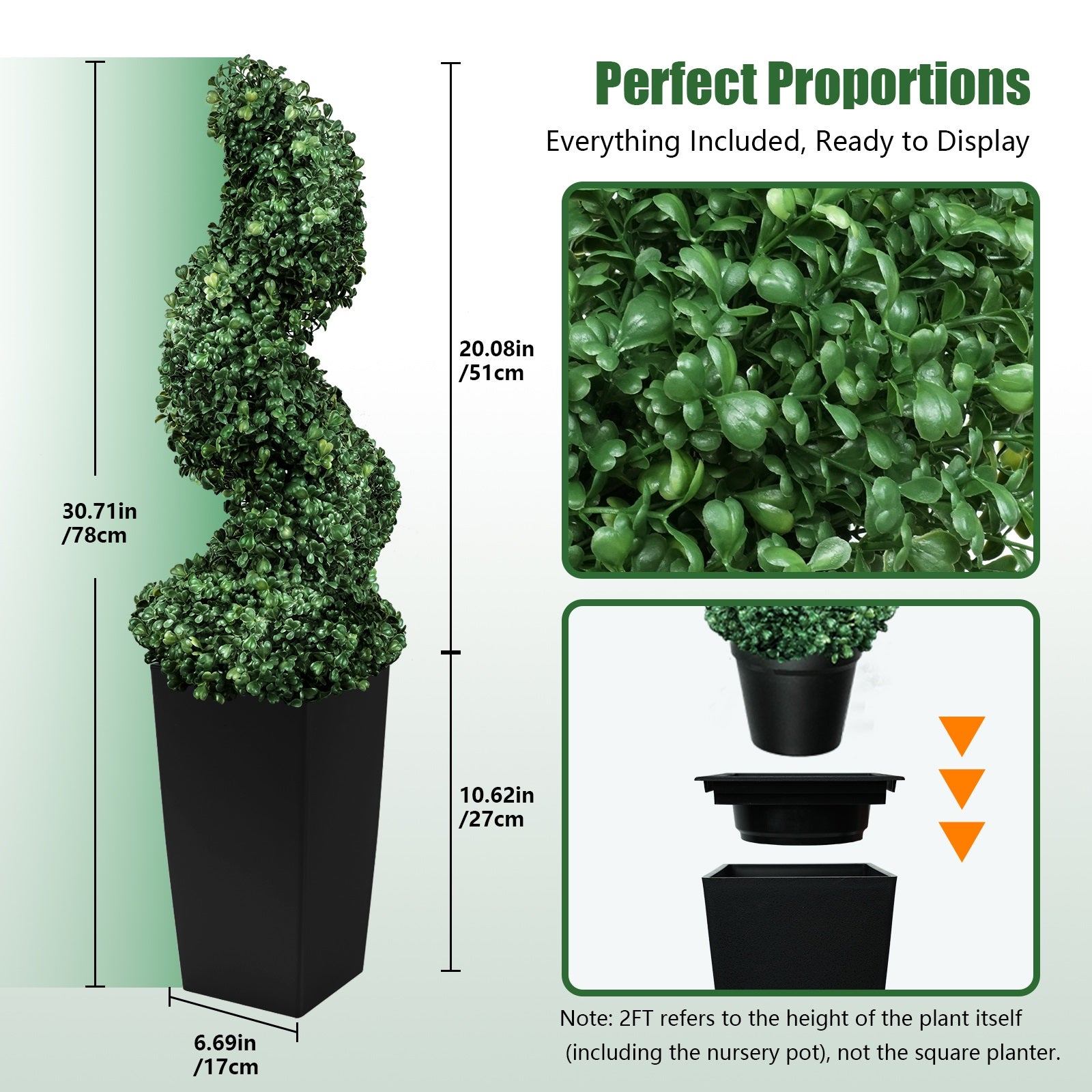 2/3/4FT Artificial Milan Grass Spiral Topiary Tree With Black Pot