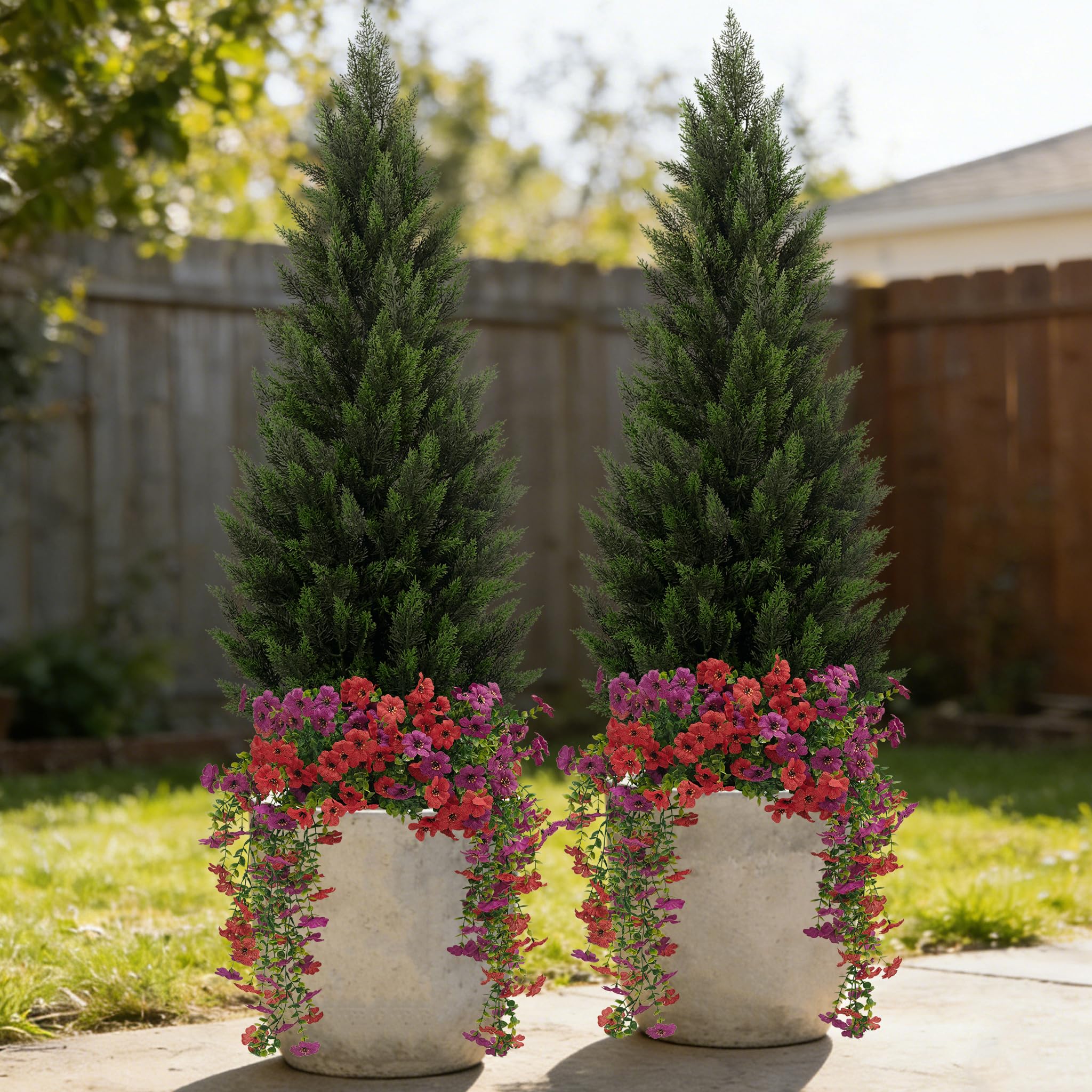 3/4/5FT Artificial Topiary Cedar Trees With 12 DIY Bundles Faux Silk Flowers