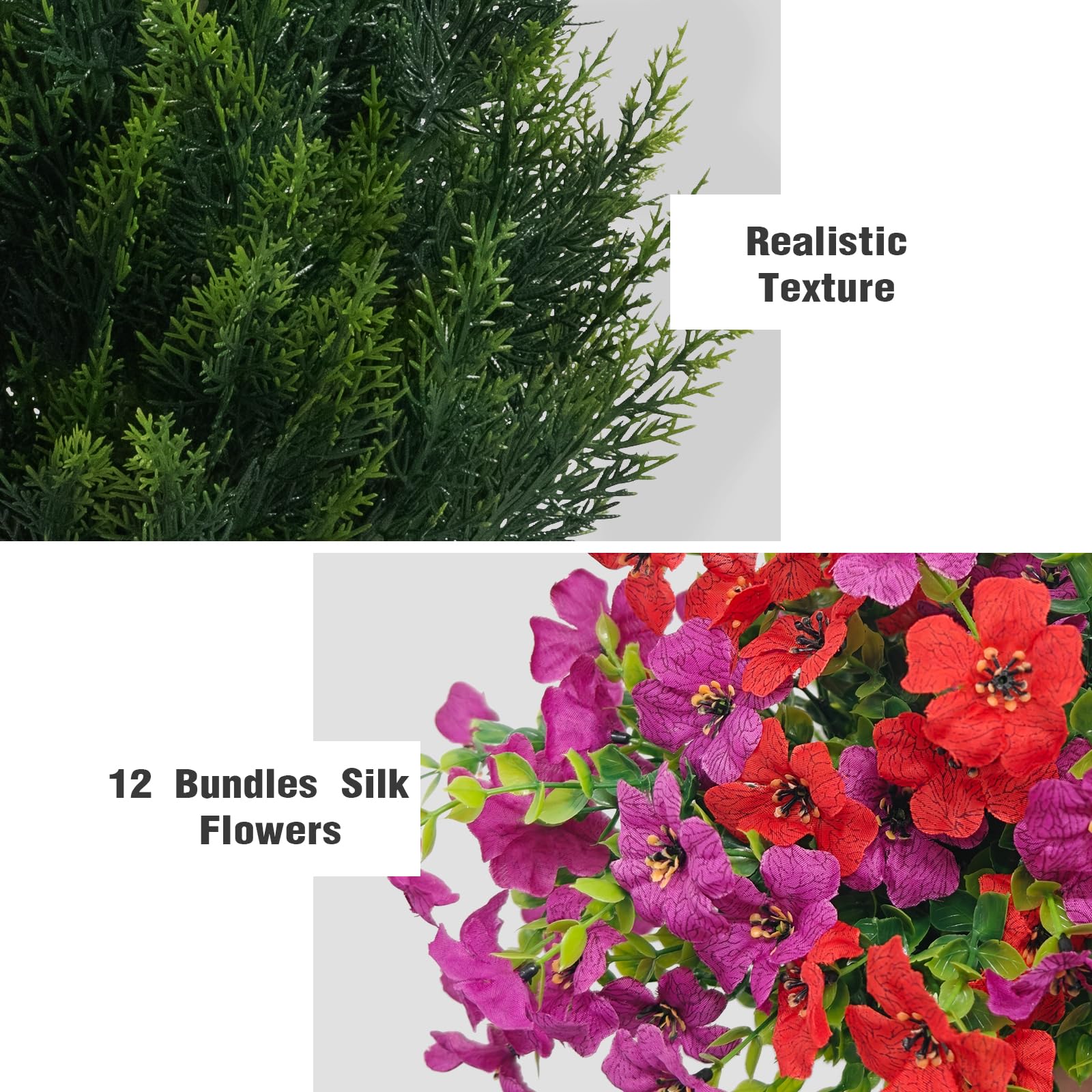 3/4/5FT Artificial Topiary Cedar Trees With 12 DIY Bundles Faux Silk Flowers