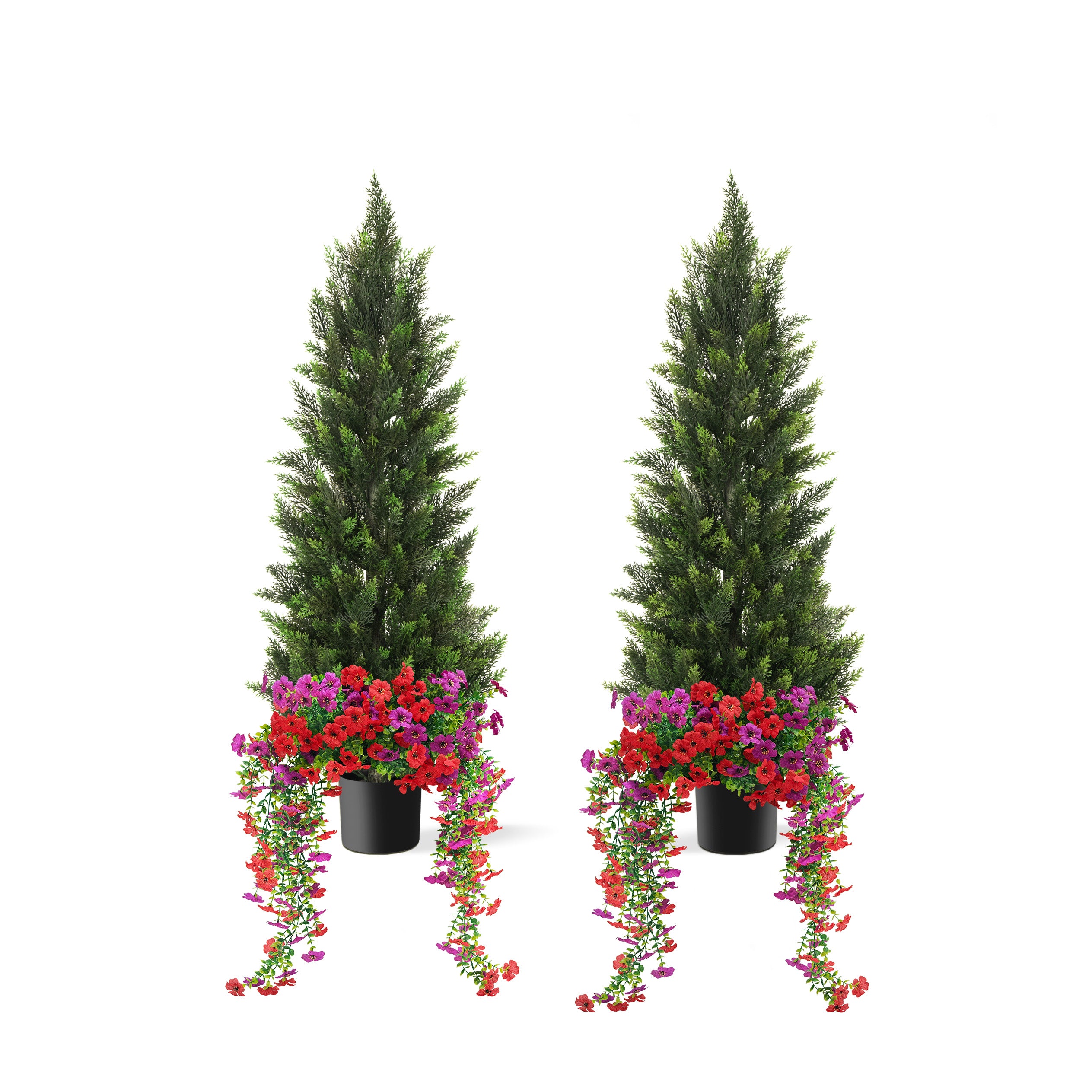 3/4/5FT Artificial Topiary Cedar Trees  With 12 DIY Bundles Faux Silk Flowers