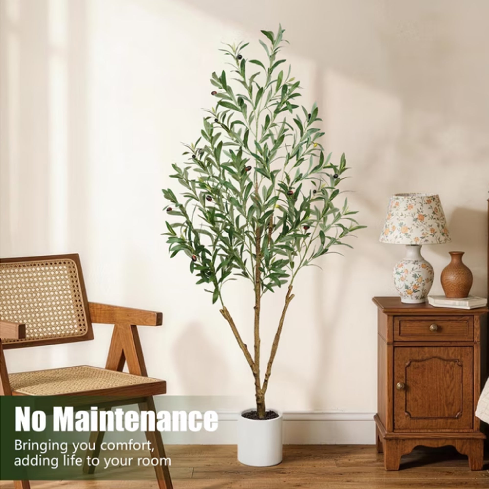 7'-6'-5' Artifcial Multi-branched olive tree with white pot