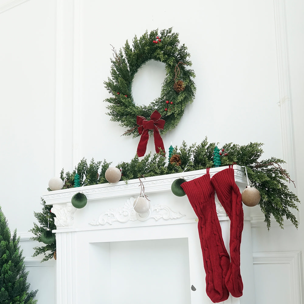 Christmas 6FT/9FT/12FT Artificial Cypress Garland & 24in Artificial Wreath