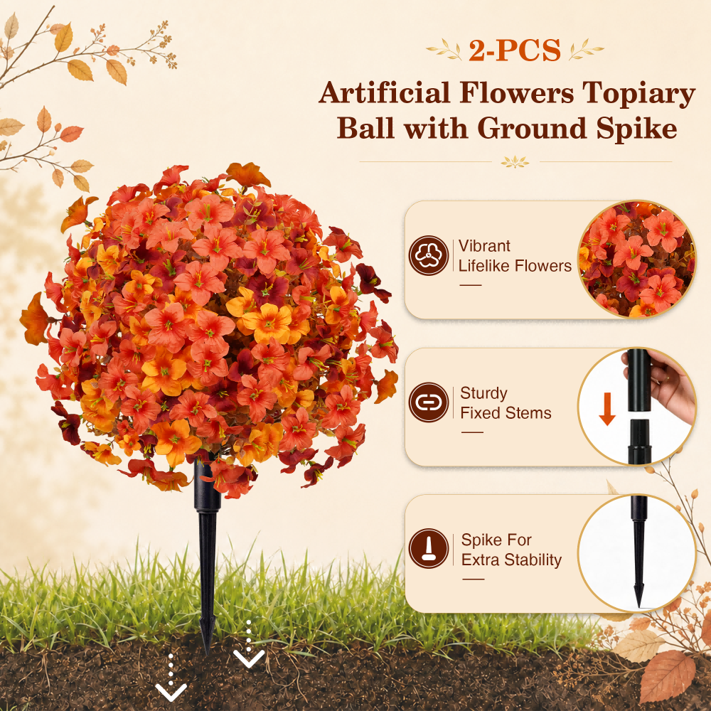 1.8' Artificial Fall Morning Glory Topiary Stakes