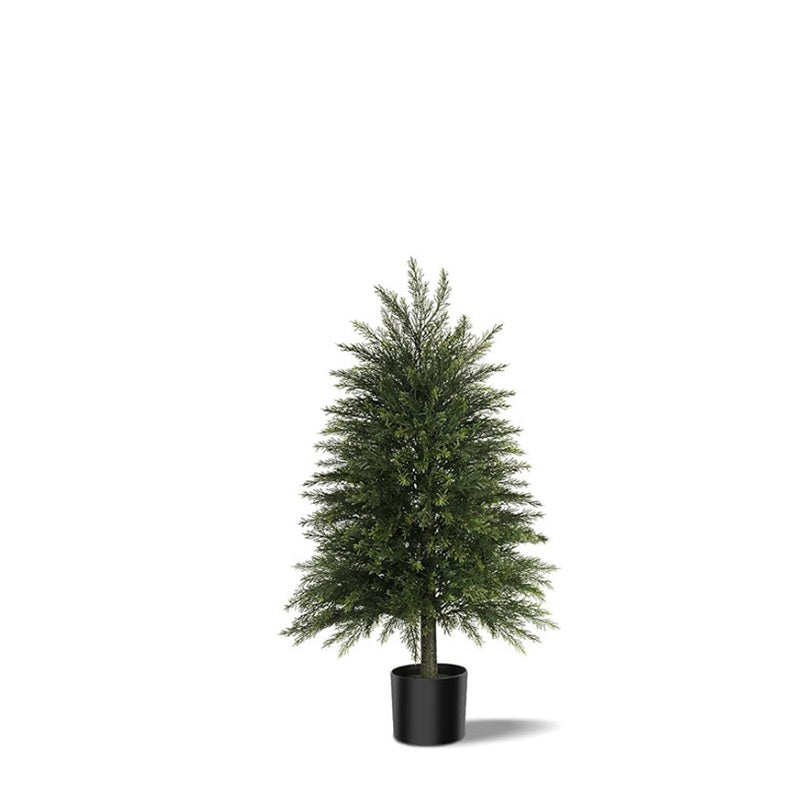 Plantas de exterior | Juego de 2 árboles de cedro artificiales de 1,9 m (hojas hacia abajo)