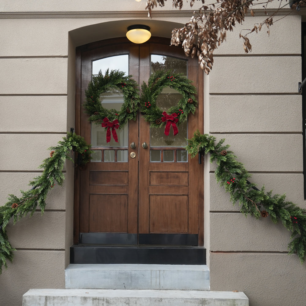 Christmas 6FT/9FT/12FT Artificial Cypress Garland & 24in Artificial Wreath
