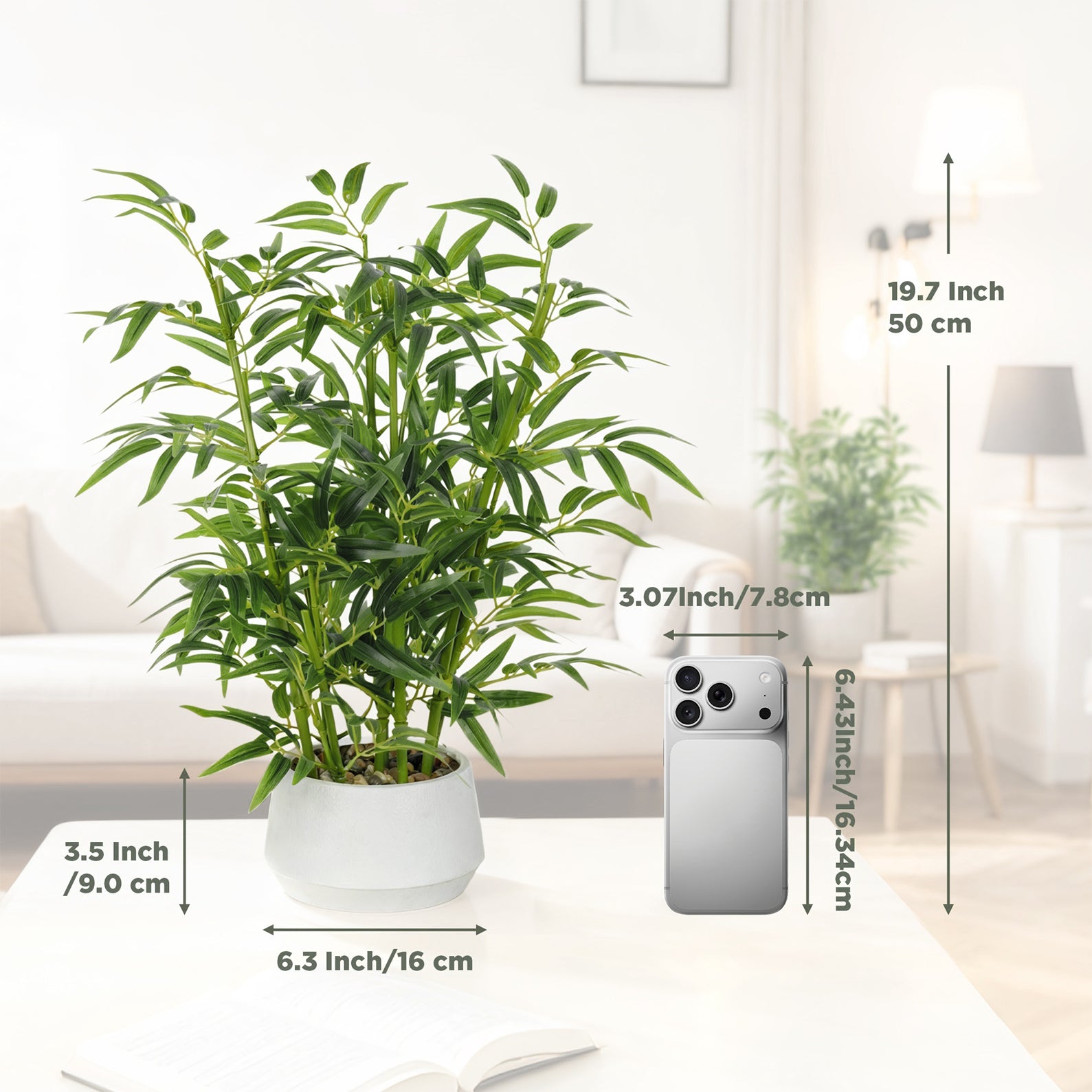 1.5FT (50CM) Artificial Lucky Bamboo Bonsai(With White Pot)