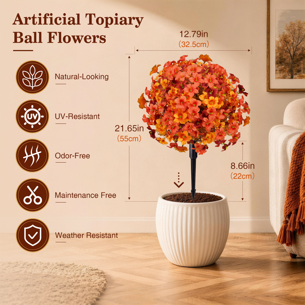 1.8' Artificial Fall Morning Glory Topiary Stakes