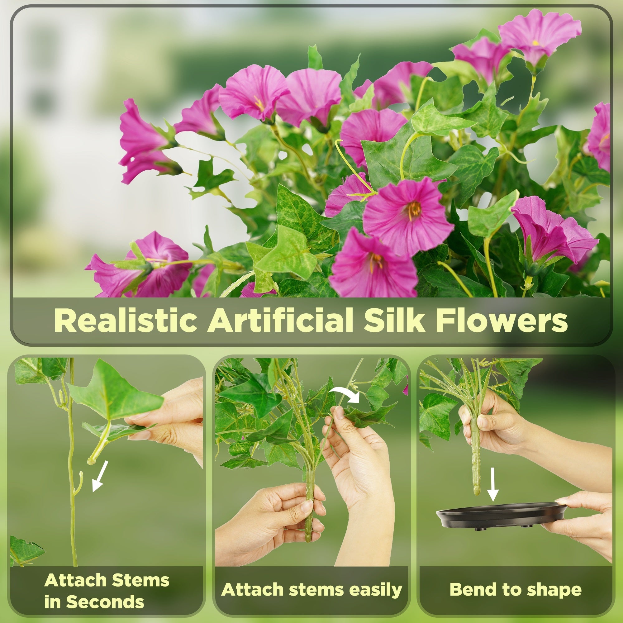 2 Set Silk Artificial Morning Glory With Black Pot - Vitalismo Plants