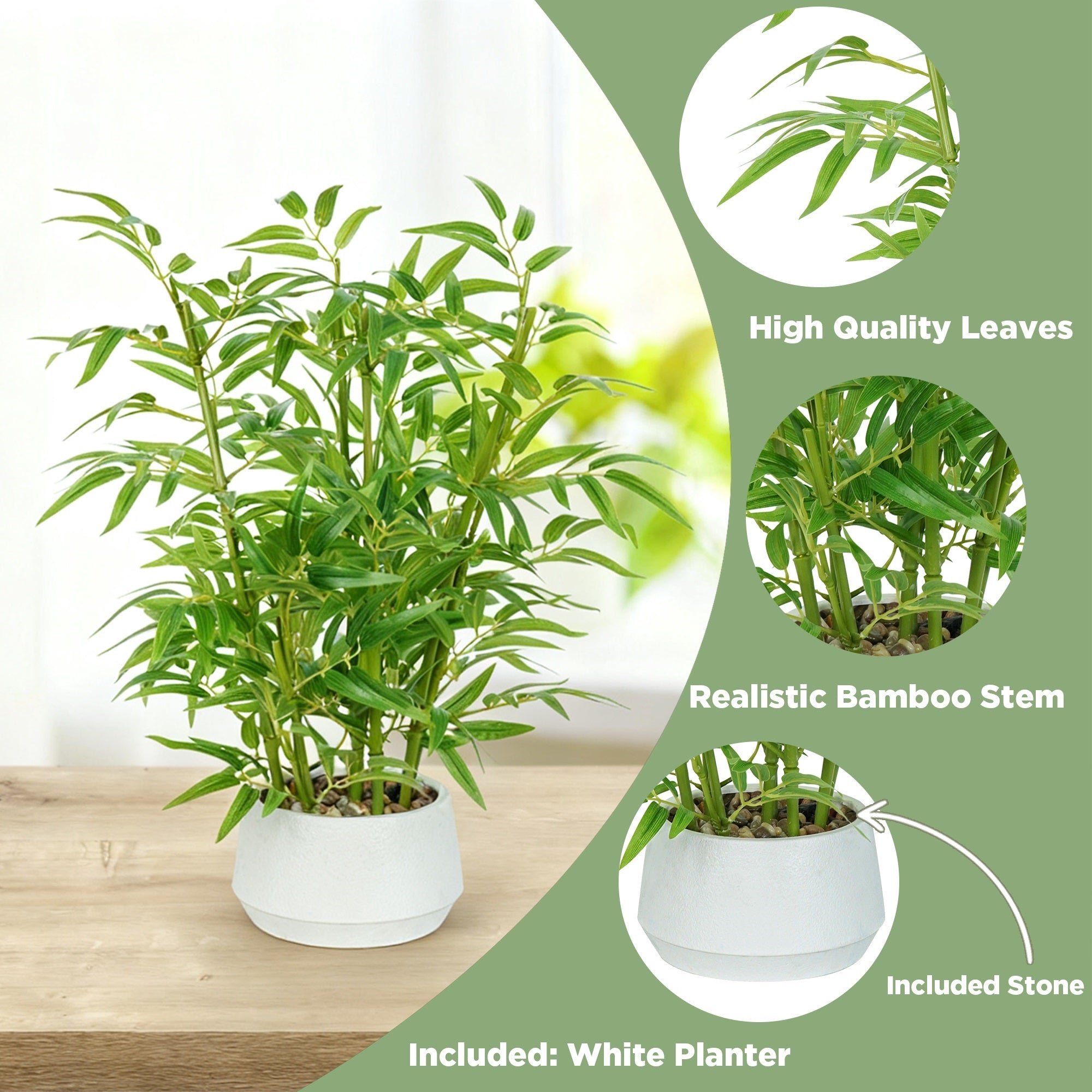 1.5FT (50CM) Artificial Bamboo Bonsai(With White Pot)