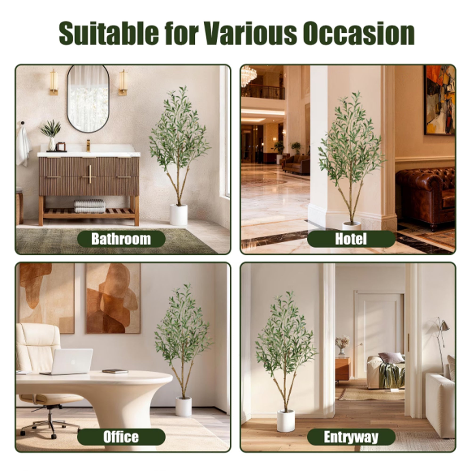 7'-6'-5' Artifcial Multi-branched olive tree with white pot