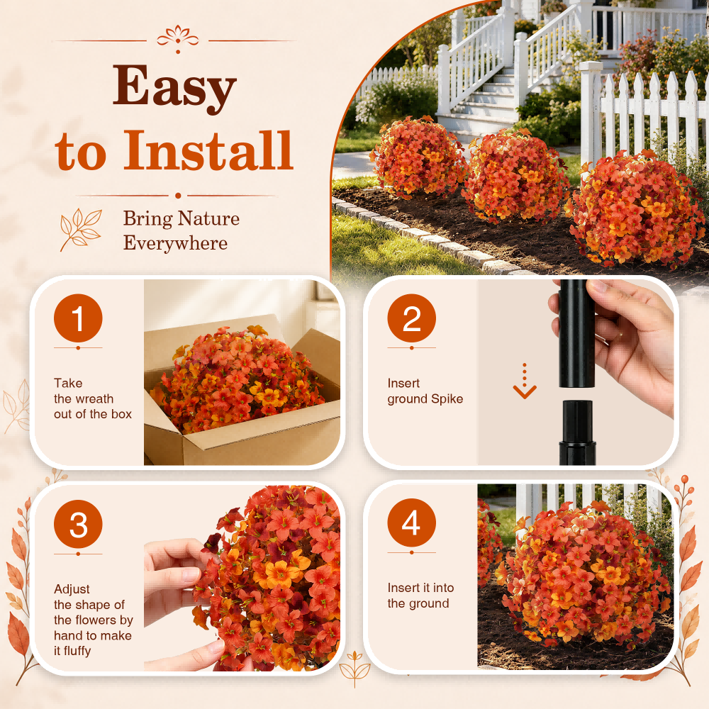 1.8' Artificial Fall Morning Glory Topiary Stakes