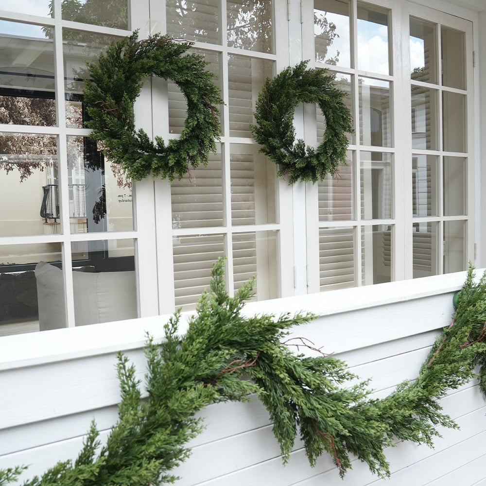 Christmas 6FT/9FT/12FT Artificial Cypress Garland & 24in Artificial Wreath