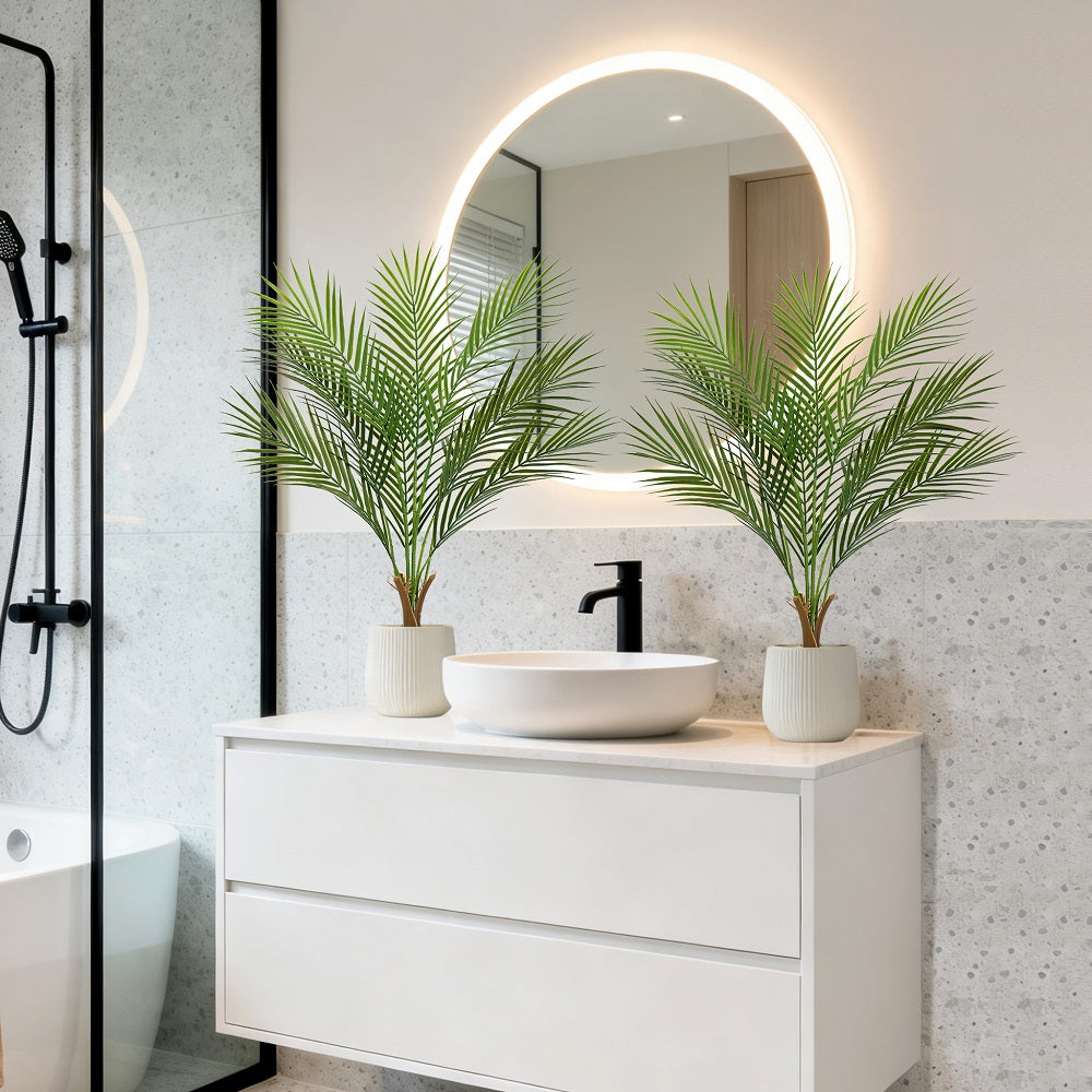 2.6FT 2SET Artificial Palm Tree Bonsai(with white pots)