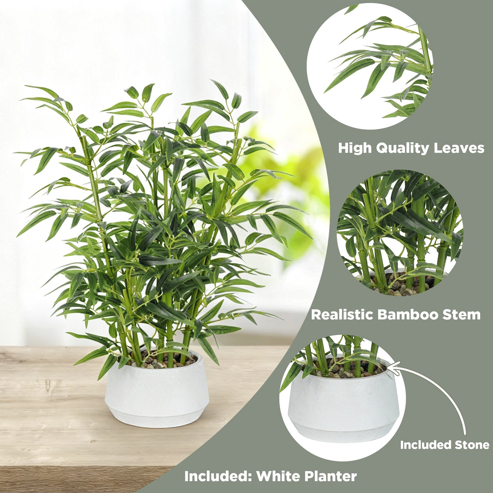 1.5FT (50CM) Artificial Lucky Bamboo Bonsai(With White Pot)