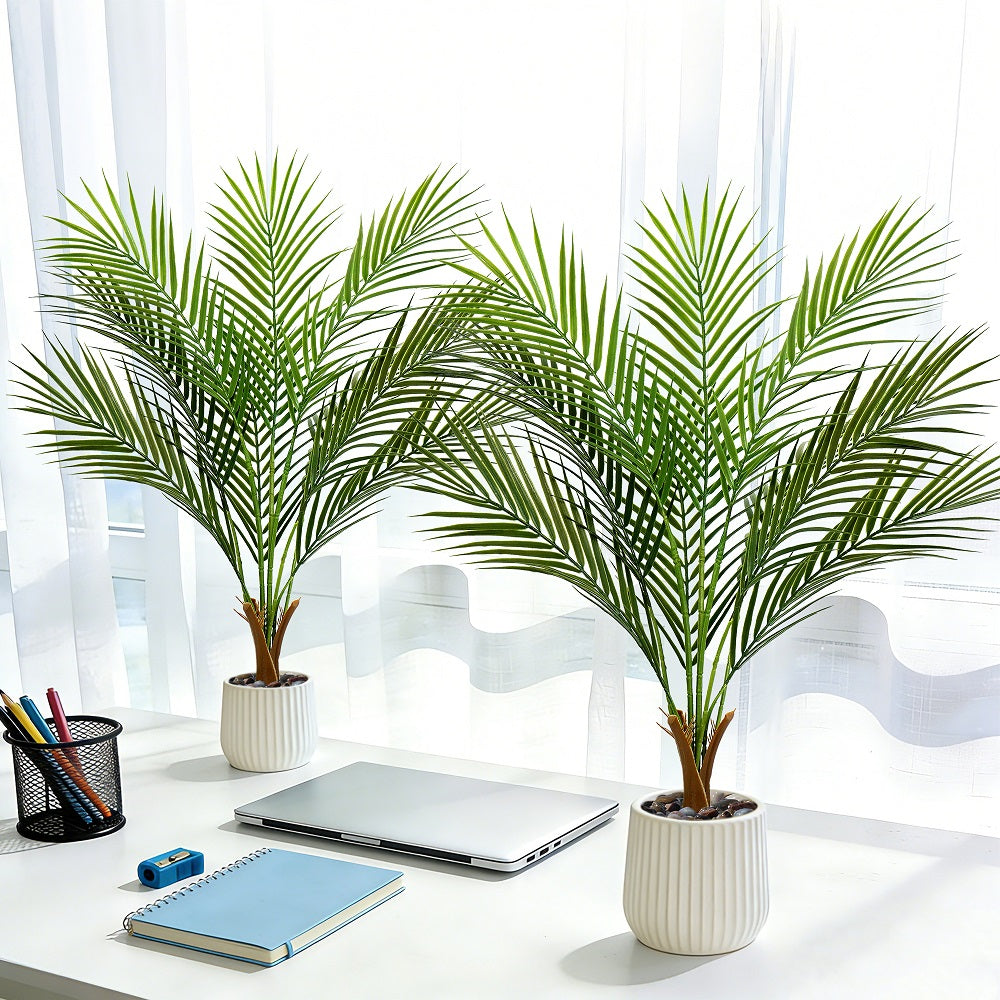 2.6FT 2SET Artificial Palm Tree Bonsai(with white pots)