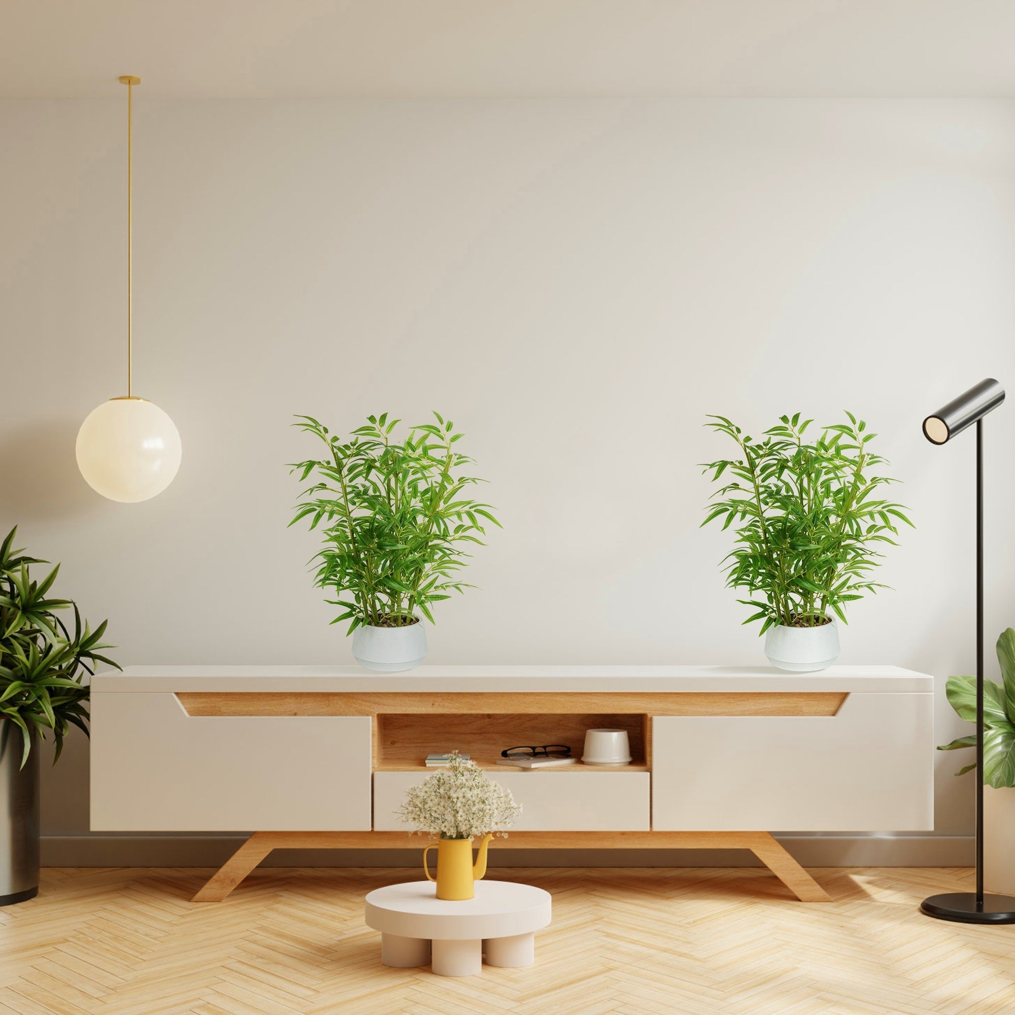 1.5FT (50CM) Artificial Bamboo Bonsai(With White Pot)