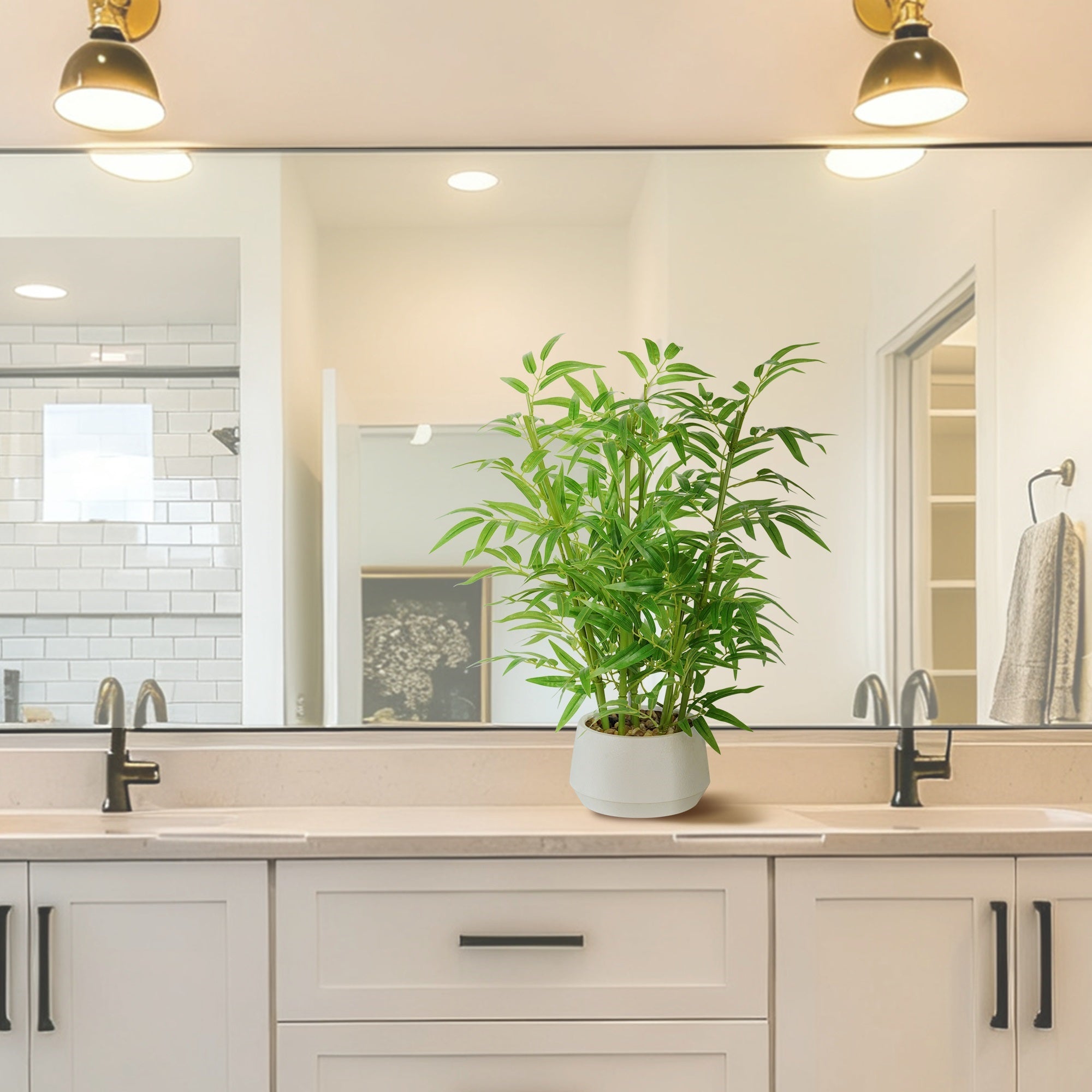 1.5FT (50CM) Artificial Bamboo Bonsai(With White Pot)