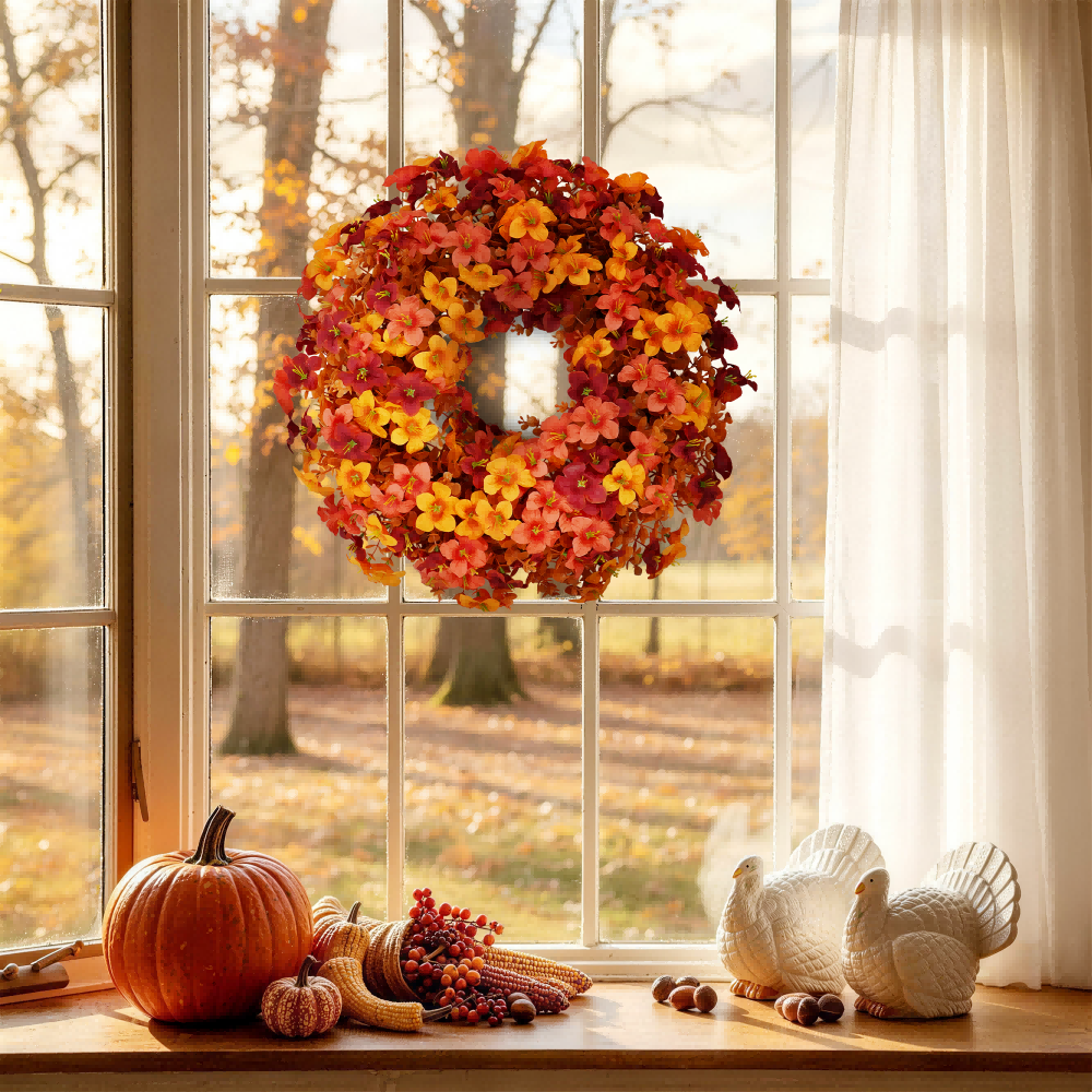 22" Artificial Autumn Morning Glory Wreath