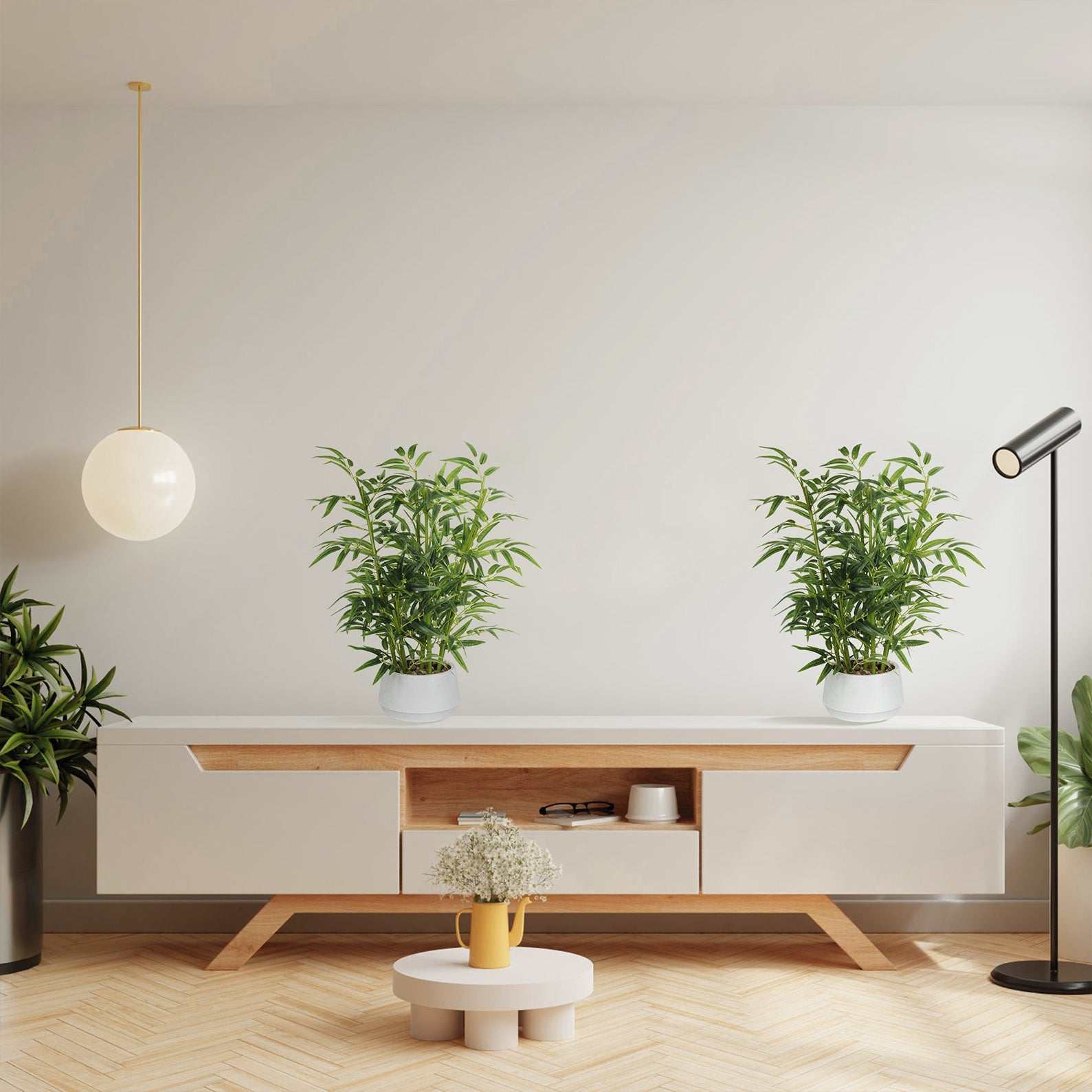 1.5FT (50CM) Artificial Lucky Bamboo Bonsai(With White Pot)