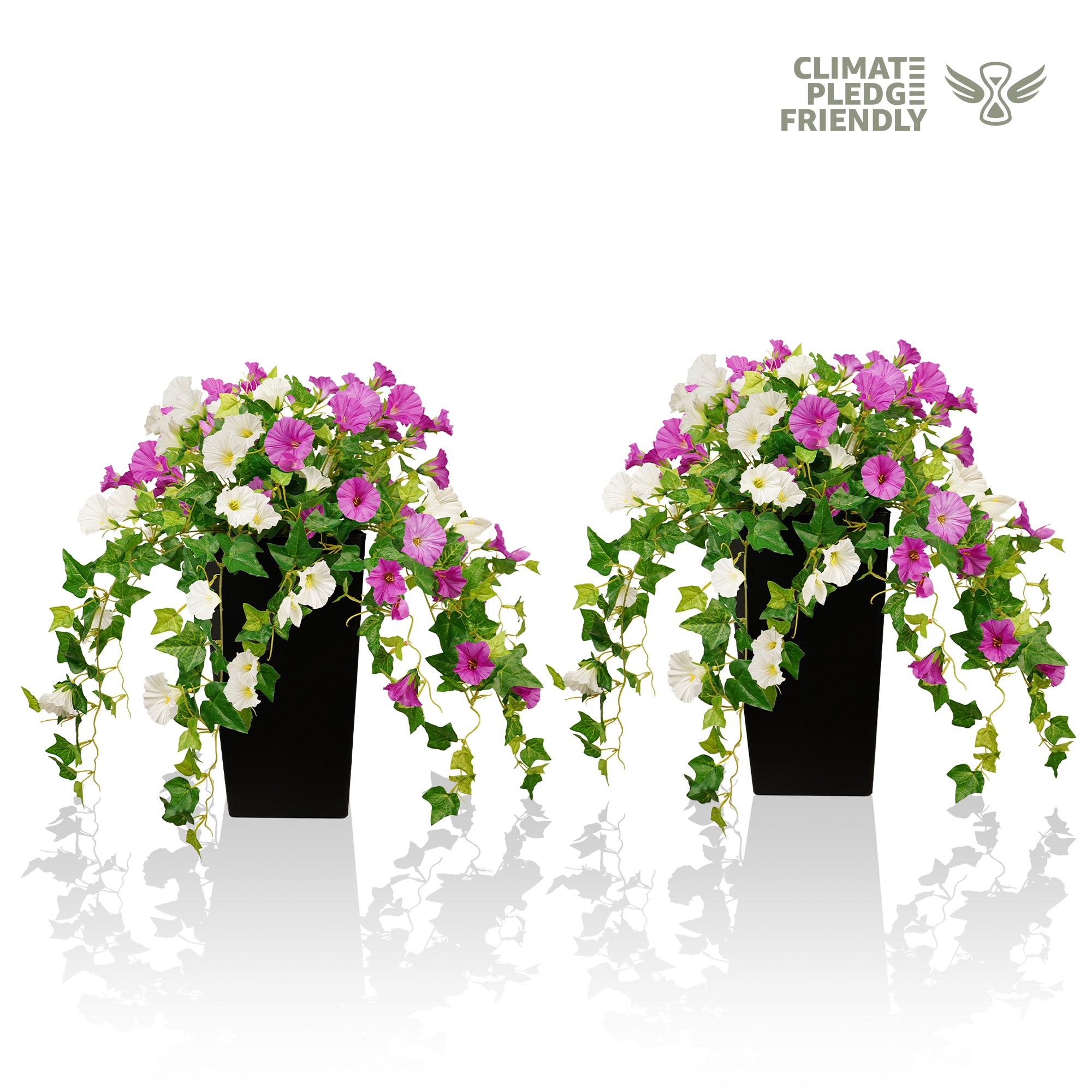 24Inch 2Set Silk Artificial Morning Glory With Black Pot