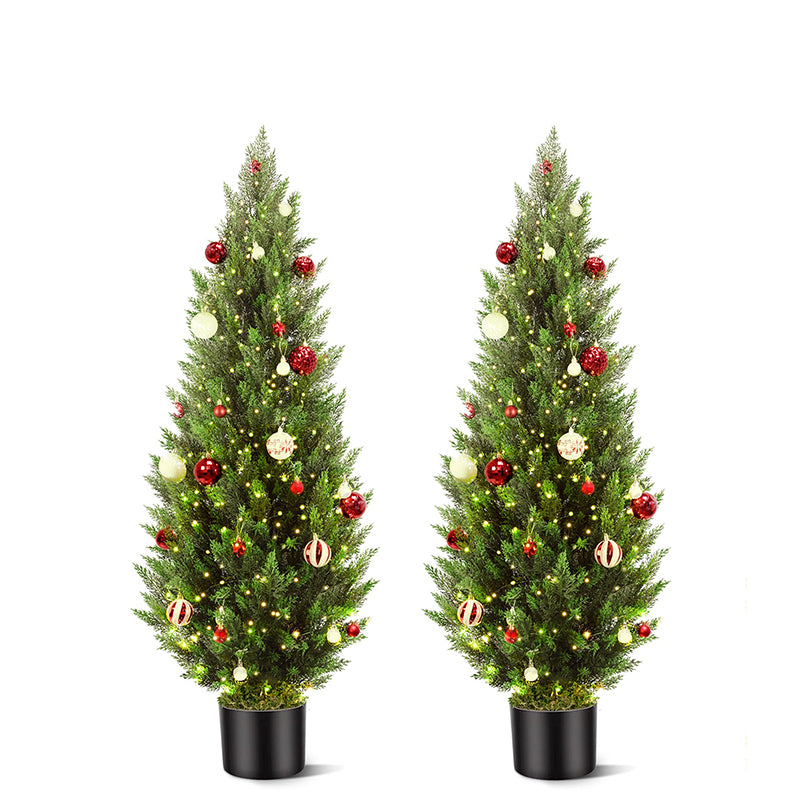 Christmas tree | 5FT 2Set Artificial Cedar Tree(With String Lights,Hanging Ornaments)