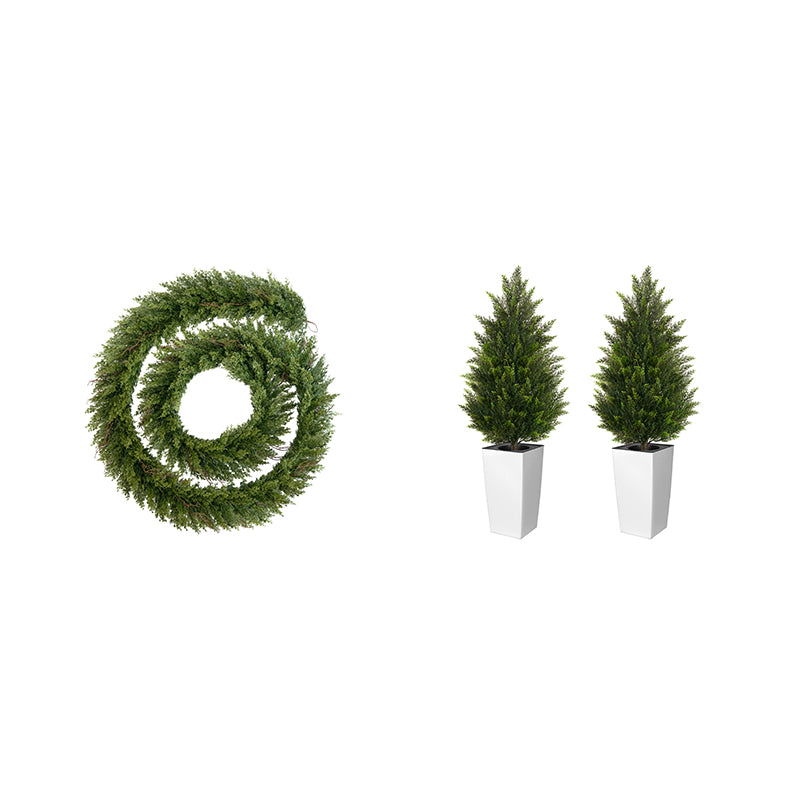 4/5FT 2Pack Artificial Cedar Tree(Black Pot/White Pot)