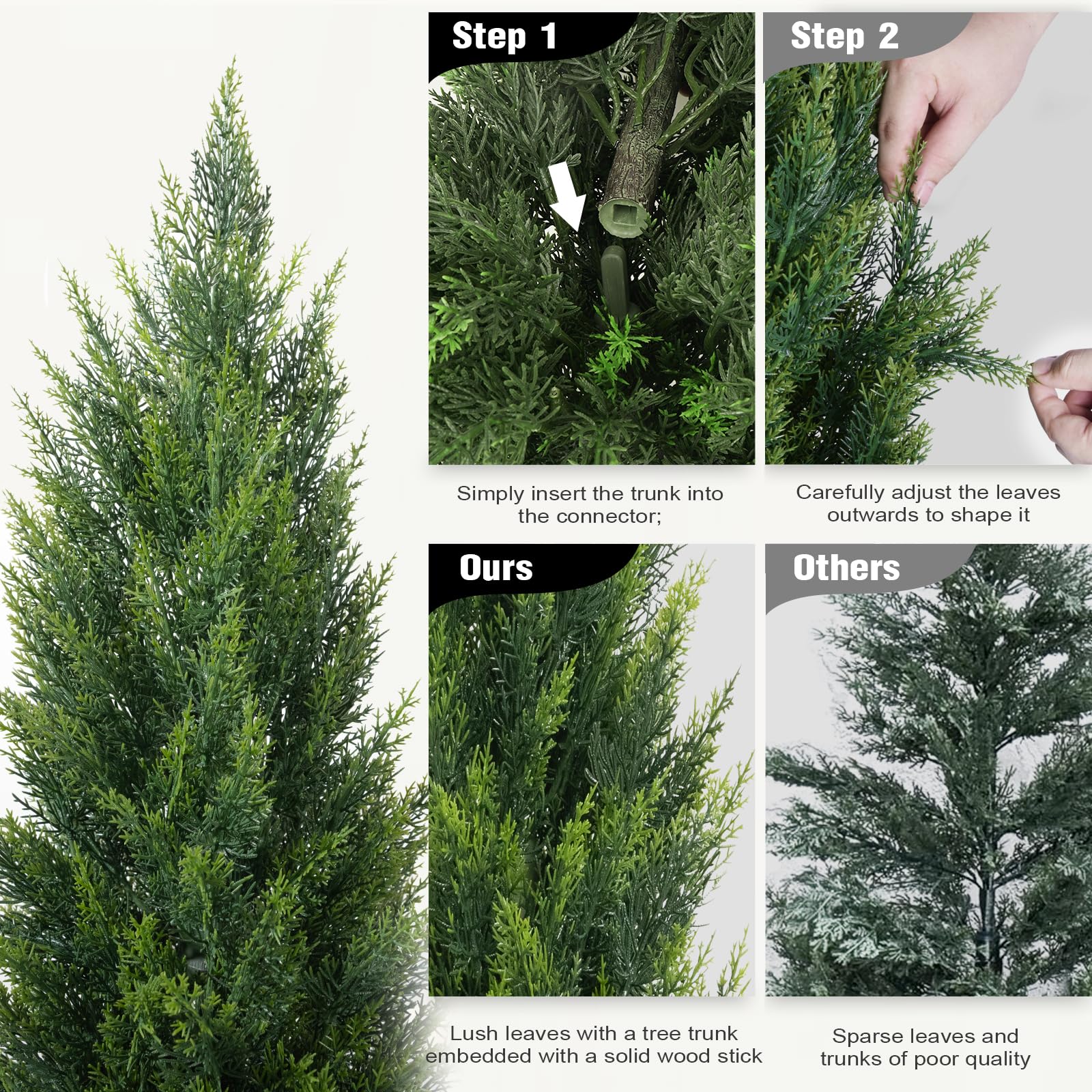 3/4/5FT Artificial Topiary Cedar Trees  With 12 DIY Bundles Faux Silk Flowers