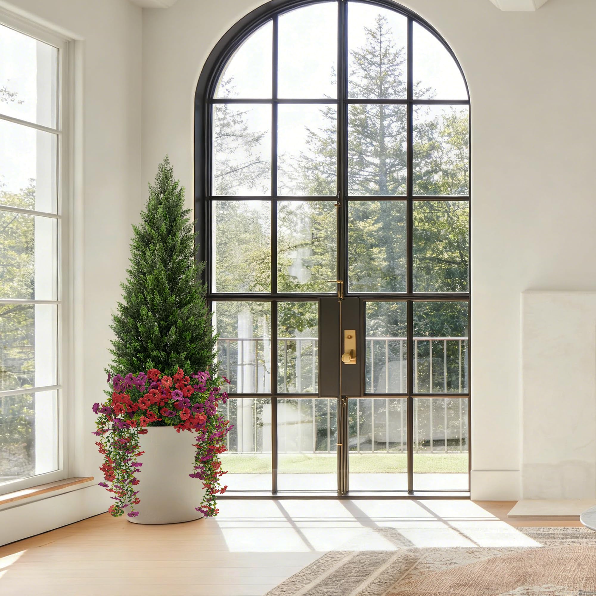 3/4/5FT Artificial Topiary Cedar Trees  With 12 DIY Bundles Faux Silk Flowers